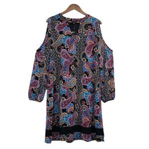 Nicole By Nicole Miller Paisley Boho Long Sleeve Cold Shoulder Dress SZ 12 NWT
